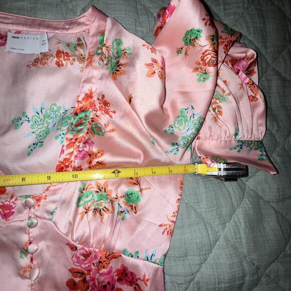 asos Design Pink Tea Dress Floral Babydoll Bust Button Sz 0 Y2K Prairie Festival - Picture 5 of 12